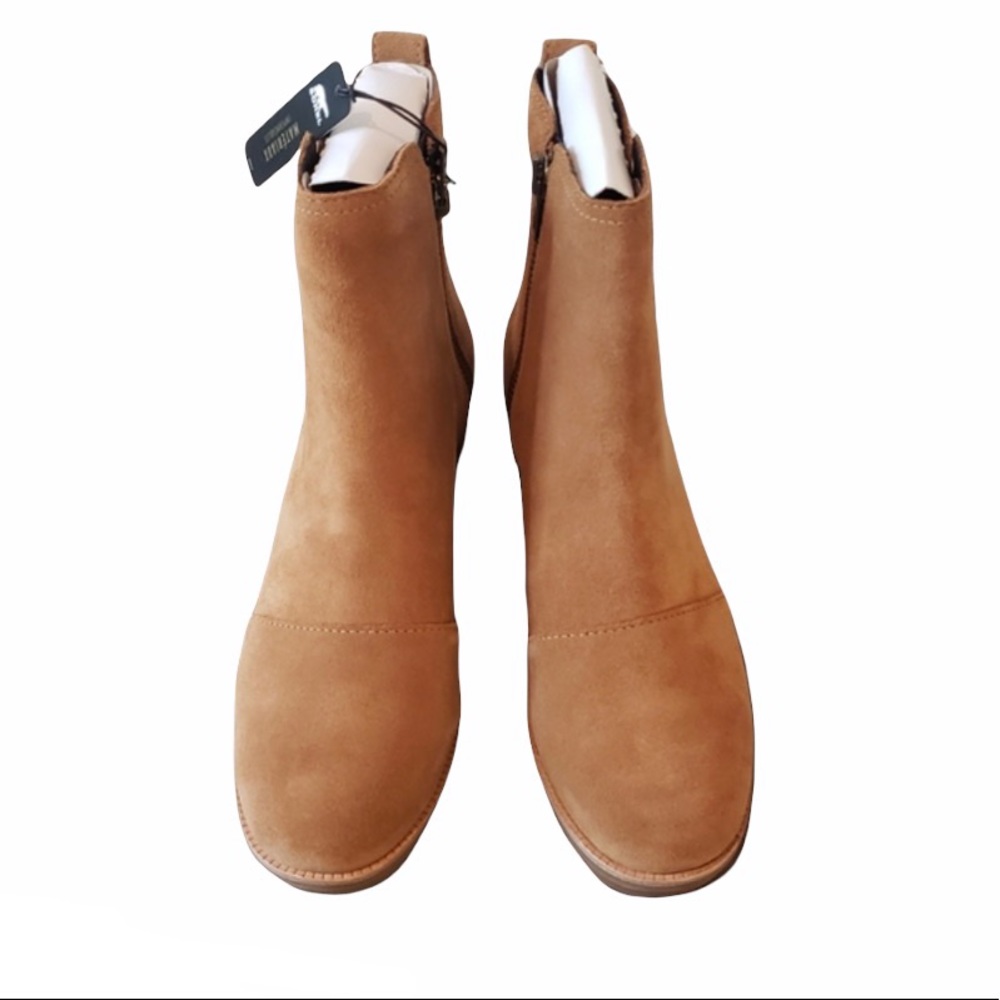 Sorel Leather Suede Camel Waterproof Block Heeled Bootie New In The Box - Picture 5 of 7